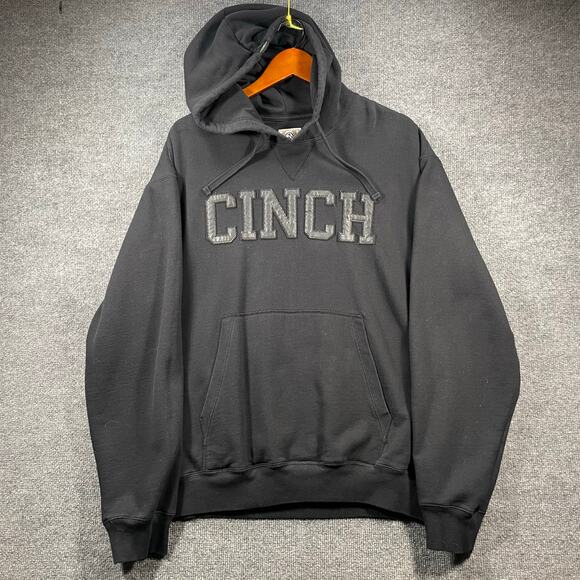 Cinch Western Hoodie Men's Large Black Embroidered Logo Outdoors Drawstring - Picture 1 of 15